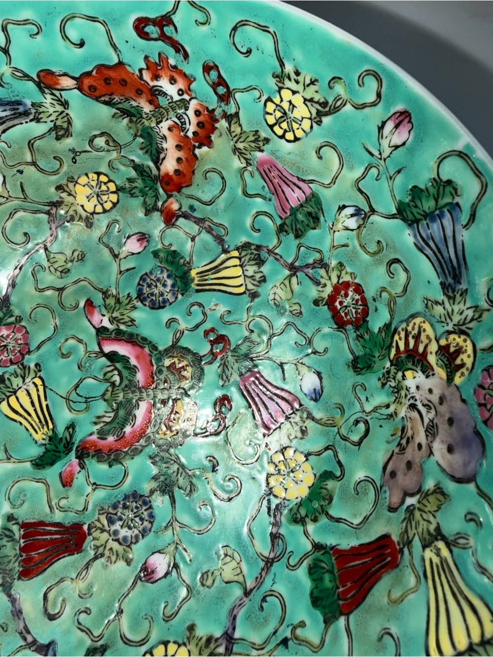 Chinese Famille Rose Turquoise Butterfly Bowl - Picture 4 of 10
